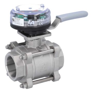 Ball valve-ZA, 2", w. VE-limit switch el./mech., female, stainl.steel/PTFE-FKM, max. 250VAC-5A,IP65