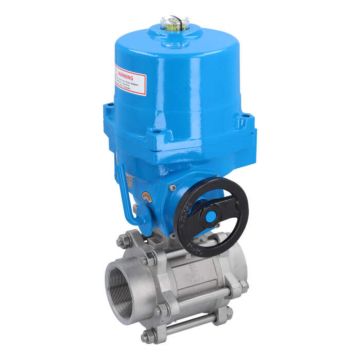 Ball valve-ZA, 21/2 "female, with drive-NE09, Stainless steel / PTFE FKM, 24V DC, Duration 17s