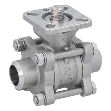 Ball valve DN15, PN64, 1.4408/PTFE-FKM, HT, welded ends, ISO5211, -30ºC to +196ºC, DIN3202-S13