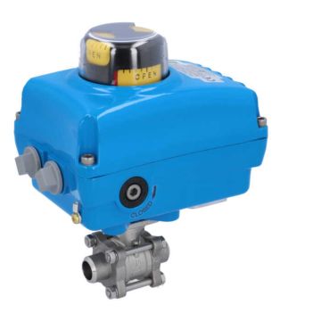 Ball valve-ZA, DN15-welding face, with drive-NE05, Stainless steel / PTFE FKM, 24V DC, running time a