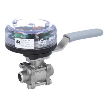 Ball valve-ZA, DN15, w. VE-limit switch el./mech., welded, stainl.steel/PTFE-FKM, max. 250VAC-5A,IP65