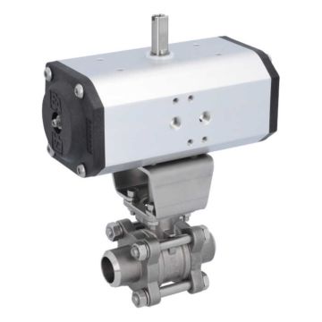 Ball valve-ZA / HT, DN20-Weld., With drive ED55, Stainless steel / PTFE FKM, double acting