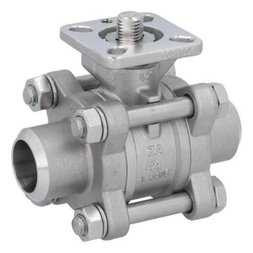 Ball valve DN20, PN64, 1.4408/PTFE-FKM, HT, welded ends, ISO5211, -30ºC to +196ºC, DIN3202-S13