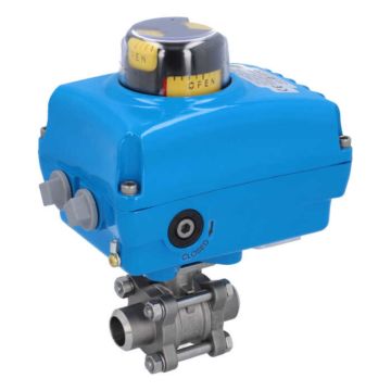 Ball valve-ZA, DN20-welding face, with drive-NE05, Stainless steel / PTFE FKM, 24V DC, running time a