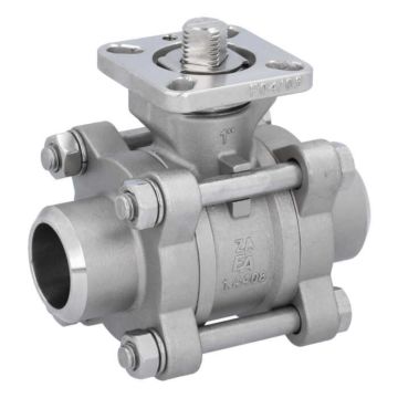 Ball valve DN25, PN64, 1.4408/PTFE-FKM, HT, welded ends, ISO5211, -30ºC to +196ºC, DIN3202-S13