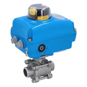 Ball valve-ZA, DN25-welding face, with drive-NE05, Stainless steel / PTFE FKM, 24V DC, running time a