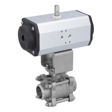 Ball valve-ZA / HT, DN32-Weld., With drive ED63, Stainless steel / PTFE FKM, double acting