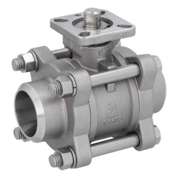 Ball valve DN32, PN64, 1.4408/PTFE-FKM, HT, welded ends, ISO5211, -30ºC to +196ºC, DIN3202-S13