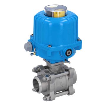 Ball valve-ZA, DN32-welding face, with drive-NE03, Stainless steel / PTFE FKM, 230V 50Hz, Duration 12