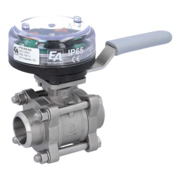 Ball valve-ZA, DN32, w. VE-limit switch el./mech., welded, stainl.steel/PTFE-FKM, max. 250VAC-5A,IP65