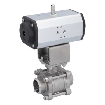 Ball valve-ZA / HT, DN40-Weld., With drive ED63, Stainless steel / PTFE FKM, double acting