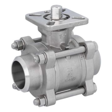 Ball valve DN40, PN64, 1.4408/PTFE-FKM, HT, welded ends, ISO5211, -30ºC to +196ºC, DIN3202-S13