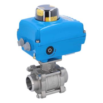 Ball valve-ZA, DN40-welding face, with drive-NE05, Stainless steel / PTFE FKM, 24V DC, running time a