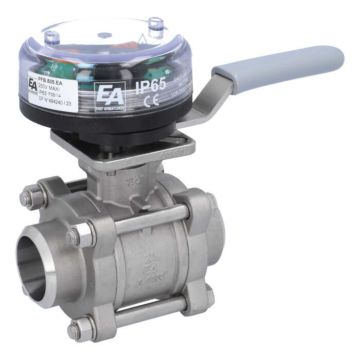 Ball valve-ZA, DN40, w. VE-limit switch el./mech., welded, stainl.steel/PTFE-FKM, max. 250VAC-5A,IP65