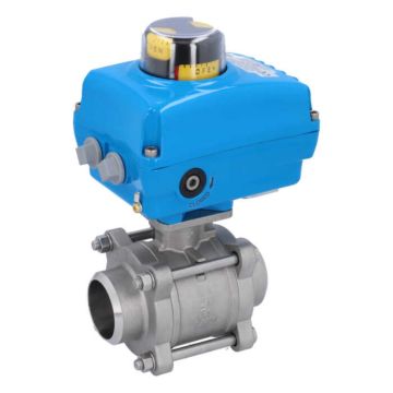 Ball valve-ZA, DN50 welding face, with drive-NE05, Stainless steel / PTFE FKM, 24V DC, running time a