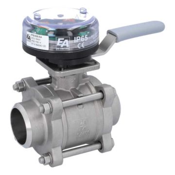 Ball valve-ZA, DN50, w. VE-limit switch el./mech., welded, stainl.steel/PTFE-FKM, max. 250VAC-5A,IP65