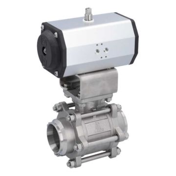 Ball valve-ZA / HT, DN65-Weld., With drive ED85, Stainless steel / PTFE FKM, double acting