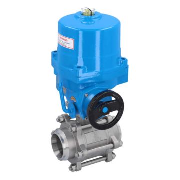 Ball valve-ZA, DN65-welding face, with drive-NE09, Stainless steel / PTFE FKM, 24V DC, Duration 17s