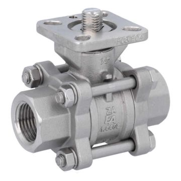 Ball valve 1/2", PN64, 1.4408/PTFE-FKM, Internal thread, cavity free, ISO 5211, DIN3202-M3