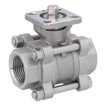 Ball valve 1", PN64, 1.4408/PTFE-FKM, Internal thread, cavity free, ISO 5211, DIN3202-M3