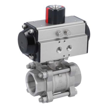 Ball valve-ZA, 11/4" female thread, actuator OD65, stainl. steel/PTFE-FKM, cavity free, double acting