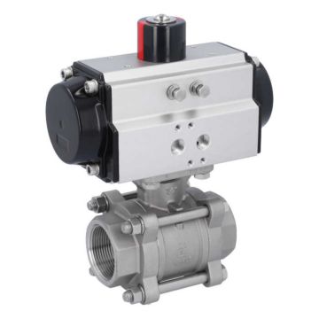 Ball valve-ZA, 11/2" female thread, actuator OD75, stainl. steel/PTFE-FKM, cavity free, double acting