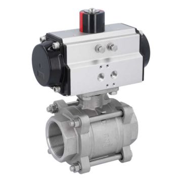 Ball valve-ZA, 2" female thread, actuator OD85, stainl. steel/PTFE-FKM, cavity free, double acting