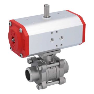 Ball valve-ZA, DN25-welding face, with drive-ED55, stainless steel / PTFE FKM, of voids, double actin