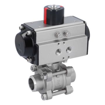 Ball valve ZA DN25-butt welded, with actuator OD65, stainl. steel/PTFE-FKM, cavity free, double acting