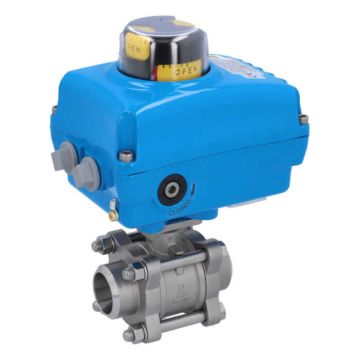 Ball valve-ZA, DN32-welding face, with drive-NE05, stainless steel/PTFE-FKM, 24V DC, term 8sec.