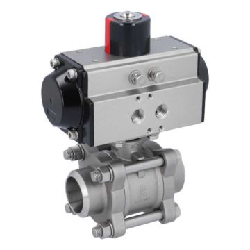 Ball valve ZA DN32-butt welded, with actuator OD65, stainl. steel/PTFE-FKM, cavity free, double acting