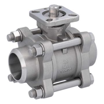 Ball valve DN32, PN64, 1.4408/PTFE-FKM, Welded ends, cavity free, ISO 5211, DIN3202-S13