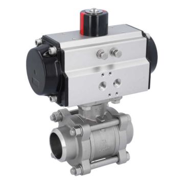 Ball valve ZA DN40-butt welded, with actuator OD75, stainl. steel/PTFE-FKM, cavity free, double acting