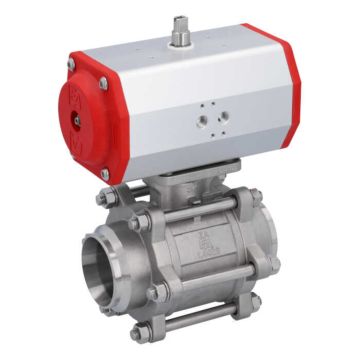 Ball valve-ZA, DN65-welding face, with drive-ED85, stainless steel / PTFE FKM, of voids, double actin