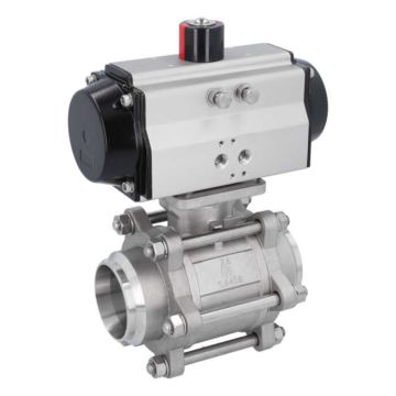 Ball valve ZA DN80-butt welded, with actuator OD95, stainl. steel/PTFE-FKM, cavity free, double acting