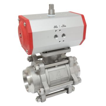 Ball valve-ZA, DN100-welding face,with drive-EE165, stainless steel / PTFE FKM, of voids, spring retur