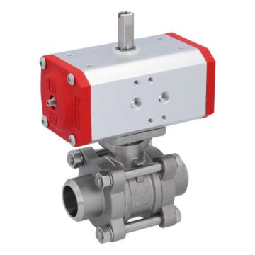 Ball valve DN25 ZA-welding face, with drive ED43, Stainless steel / PTFE FKM, double acting