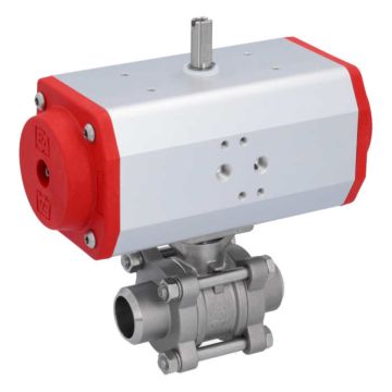 Ball valve DN25 ZA-welding face, with drive EE63, Stainless steel / PTFE FKM, spring return