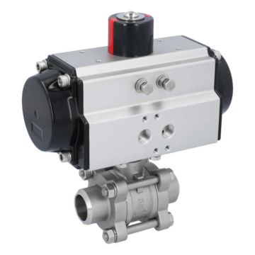 Ball valve ZA DN25-butt welded, actuator OE65, Stainless steel/PTFE-FKM, spring return