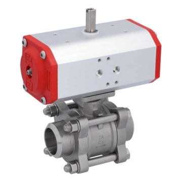 Ball valve DN32 ZA-welding face, with drive ED55, Stainless steel / PTFE FKM, double acting