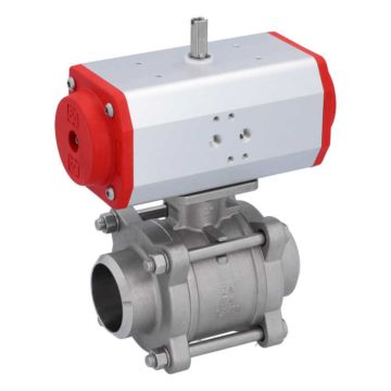 Ball valve DN50 ZA-welding face, with drive ED63, Stainless steel / PTFE FKM, double acting