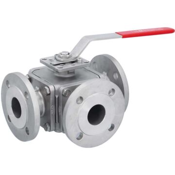 3-Wege-Kugelhahn, PN16, Edelstahl/PTFE-FKM L-Bohrung, Flansch
