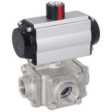 Ball valve ZD, 1/2", with actuator-OD, DA50, st. steel 1.4408/PTFE-FKM, L-bore, double acting