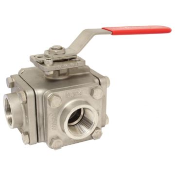 3-way ball valve 1/2 ", PN40, L-bore, Stainless steel 1.4408 / PTFE / FKM, ISO5211