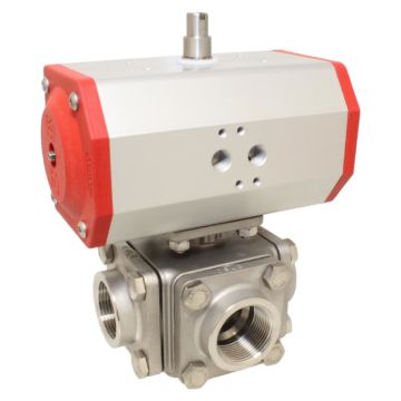 Ball valve ZD, 3/4 ", with drive-EE, EW70, AX, Ed1.4408 / PTFE FKM, L-bore, spring return