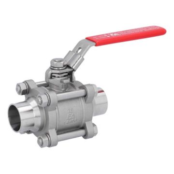 Ball valve DN25, PN64, 1.4408 / PTFE, DIN11850-Rh2, Weld ends, full bore, DIN3202-S13