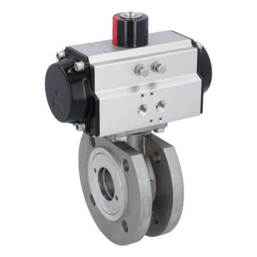 Ball valve-ZK, DN40, with pneumatic actuator OD65, stainless steel 1.4408/PTFE-FKM, double acting