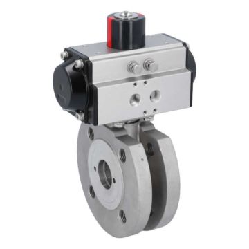 Ball valve ZK, DN32, with actuator-OD, DA65, stainl. steel/PTFE-FKM, cavity free, double acting