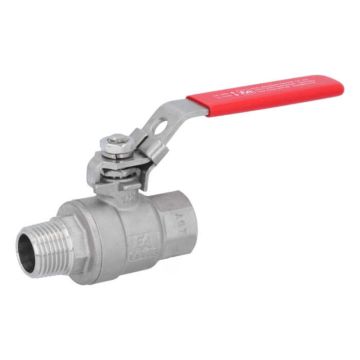 Ball valve 1/2", PN64, 1.4408/PTFE, two piece design, female/male, full bore