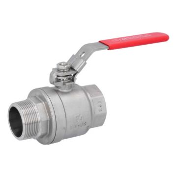 Ball valve 11/2", PN40, 1.4408/PTFE, two piece design, female/male, full bore